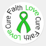 Kidney Cancer Faith Love Cure (Green Ribbon) Round Sticker