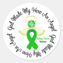 Kidney Cancer God Made My Hero An Angel (Green) Stickers