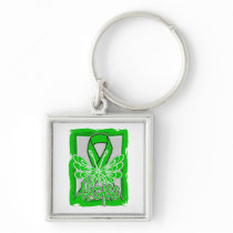 Kidney Cancer Hope Butterfly Portrait Green Ribbon Key Chains
