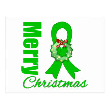 Kidney Cancer Merry Christmas Green Ribbon Postcards