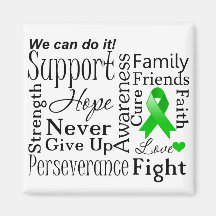 Kidney Cancer Supportive Words (Green) Refrigerator Magnets