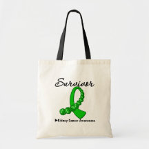 Kidney Cancer Survivor Green Gemstone Ribbon Bags