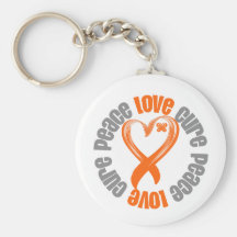 Kidney Cancer v2 Peace Love Cure Ribbon Key Chains