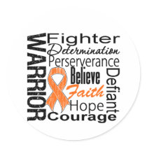 Kidney Cancer Warrior Collage (Orange) Round Stickers