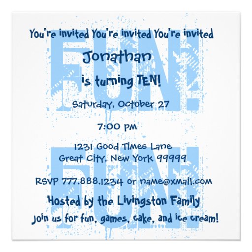 Kid's 10th Birthday Custom Name Blue and White V09 Personalized Announcements
