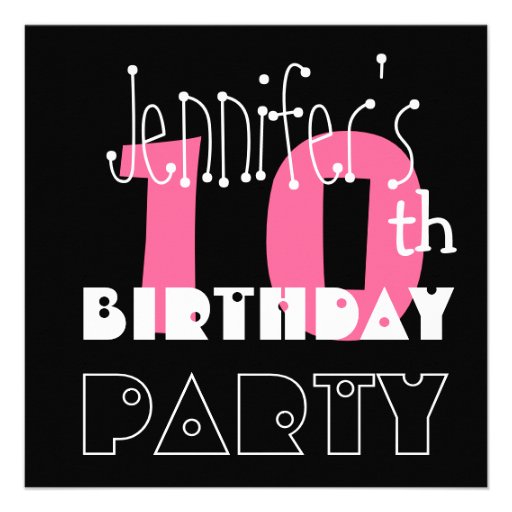 Kid's 10th Birthday Custom Name Modern Pink Personalized Invite