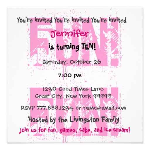 Kid's 10th Birthday Custom Name Modern Pink Personalized Invite