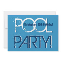 Kid's 12th Birthday Pool Party Blue White Template Invitations