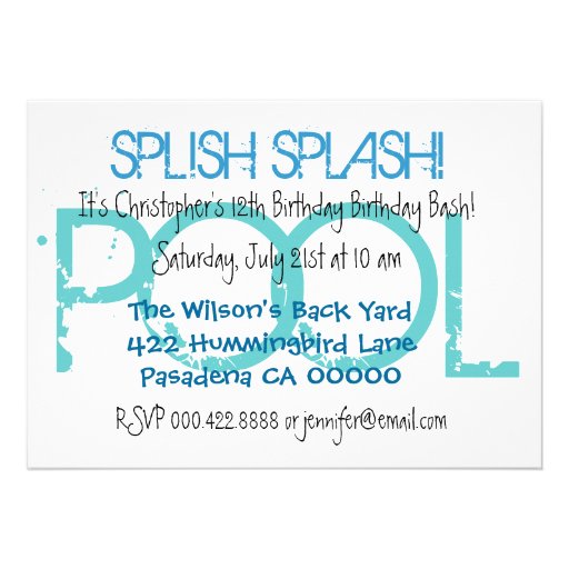 Kid's 12th Birthday Pool Party Blue White Template Invitations