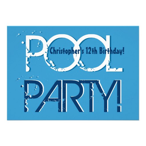 Kid's 12th Birthday Pool Party Blue White Template Invitations