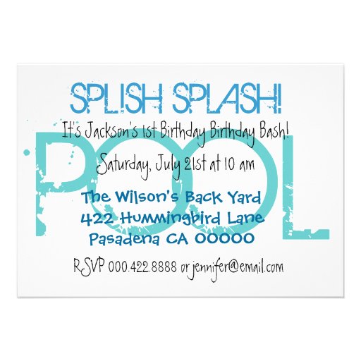 Kid's 1st Birthday Pool Party Blue White Template Custom Announcements