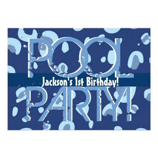 Kid's 1st Birthday Pool Party Blue White Template Custom Announcements