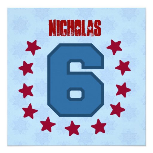 Kids 6th Birthday 6 Year Old Red Blue Stars V14F Custom Invites