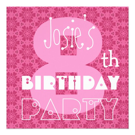 Kid's 8th Birthday Custom Name Modern Pink Custom Invite