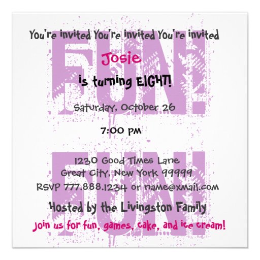 Kid's 8th Birthday Custom Name Modern Purple Retro Announcement