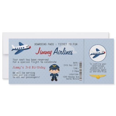 Kids Airline Ticket Birthday Party Invitation