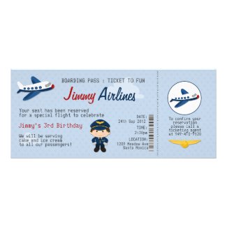 Kids Airline Ticket Birthday Party Invitation