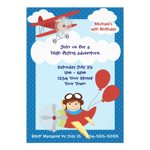 Kids Airplanes Birthday Party Invitation