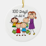 Kids and Female Teacher 100 Days Ornaments