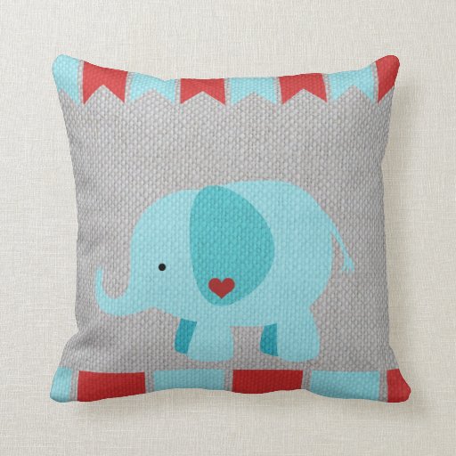 Kids & Baby Gray, Blue & Red Elephant Pillow Zazzle