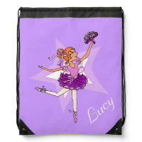 Kids ballet ballerina purple name drawstring bag