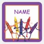 Kids Birthday Crayon Party Name Sticker