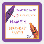 Kids Birthday Crayon Party Save the Date Sticker
