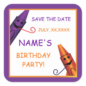 Kids Birthday Crayon Party Save the Date Sticker