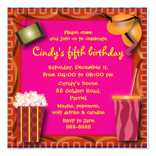 Kids Birthday Invitation 038: Popcorn & Soft drink