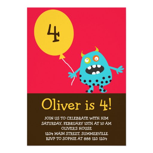 Kids Birthday Invitation - Blue Kooky Monster