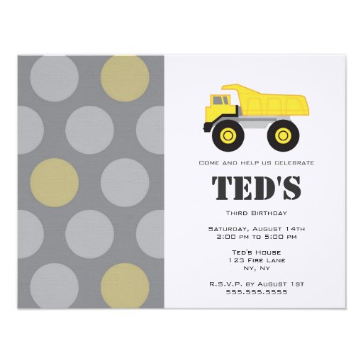 Kids Birthday Invitation - Dump Truck