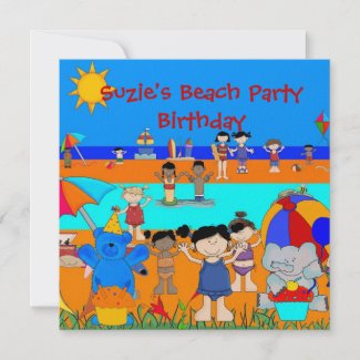 Kids Birthday Party Beach Girls Boys Children zazzle_invitation