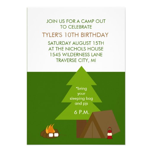 Kids Birthday Party Camp Out Invitations