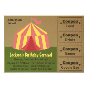 Kids Birthday Party: Carnival Admission Ticket Personalized Invitations