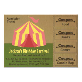 Kids Birthday Party: Carnival Admission Ticket 5x7 Paper Invitation Card