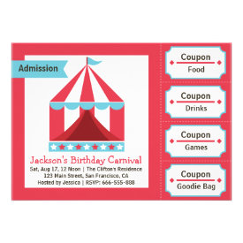 Kids Birthday Party - Carnival Admission Ticket Custom Announcements