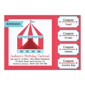 Kids Birthday Party - Carnival Admission Ticket 5x7 Paper Invitation Card