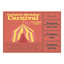 Kids Birthday Party: Carnival Admission Ticket Personalized Invites