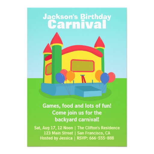 Kids Birthday Party - Happy Backyard Carnival Personalized Announcement