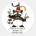 Kids birthday Party: Raccoon Round Stickers