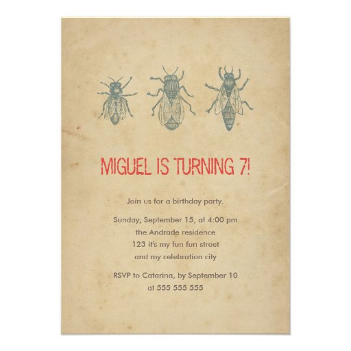 Kids Birthday Party Vintage Bumble Bee Insects 7th Invite