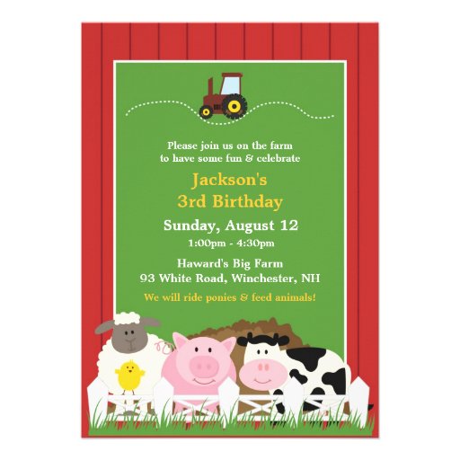 Kids Birthday Photo Farm Flat Invitation