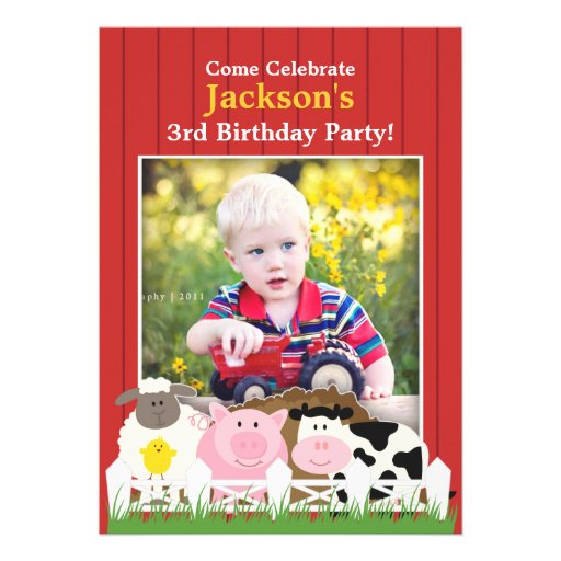 Kids Birthday Photo Farm Flat Invitation