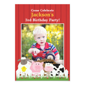 Kids Birthday Photo Farm Flat Invitation 5