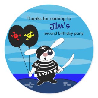 Kids birthday thank You Sticker: Rabbit the Pirate sticker