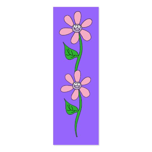 Kid's Bookmark Girls Pink Flowers Business Card Templates (back side)