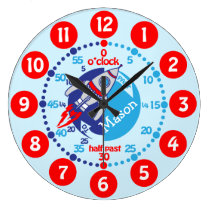 Kids boys learn to tell time blue red space clock at Zazzle
