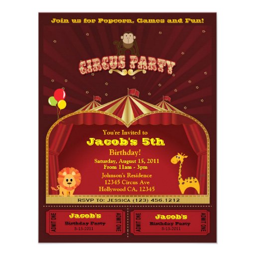 Kid's Circus Birthday Party Invites