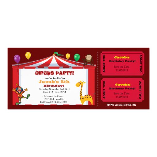 Kid's Circus Ticket Birthday Invites