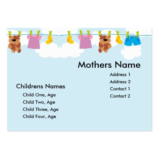 Kids Clothesline Mommy Card Business Cards (front side)